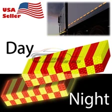 Red & Neon Yellow Safety Reflective Checker Flag Sticker Stripe Warning Mark