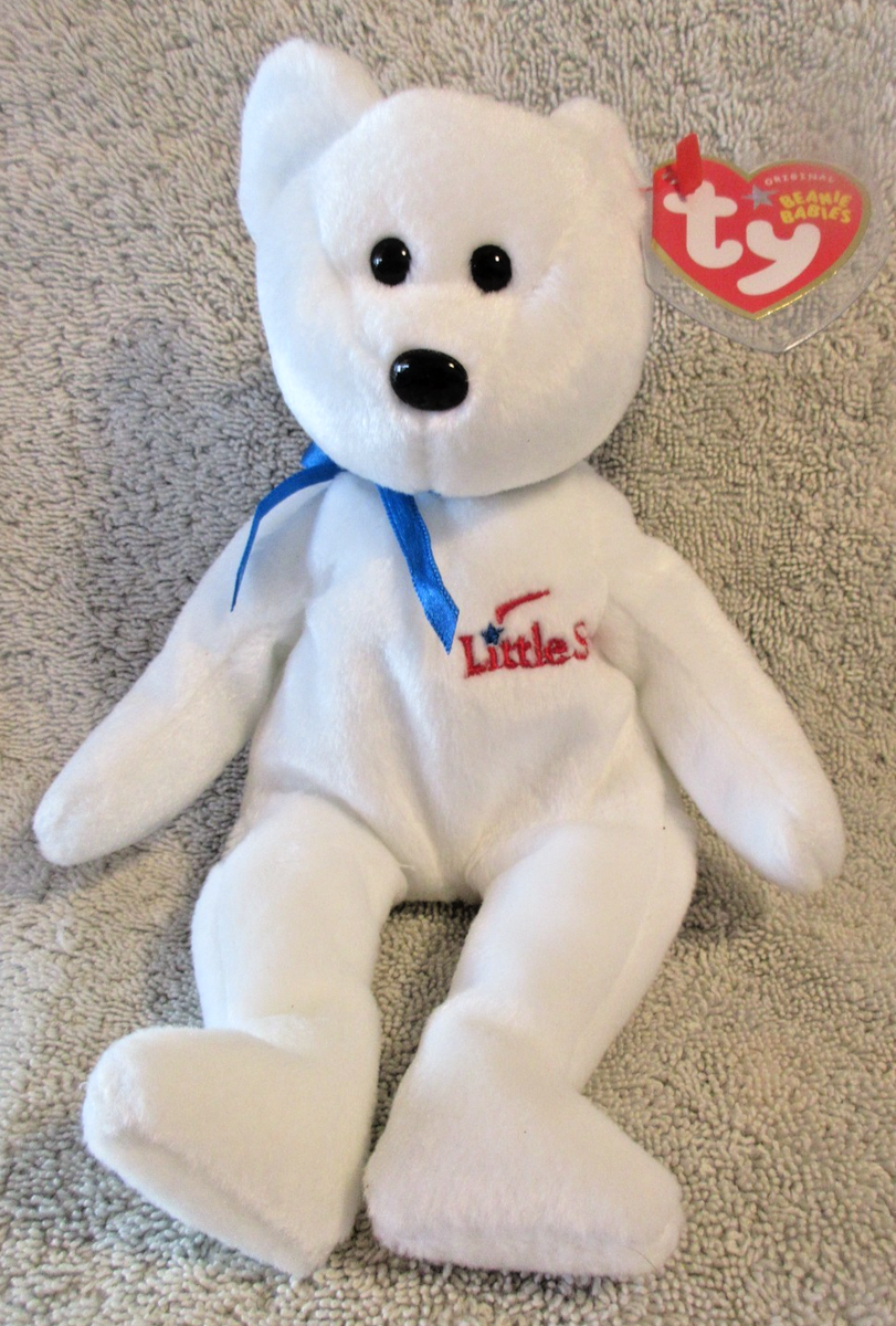 Little Star 2005 Ty Beanie Babie 8in White Plush Bear MWMT 3up