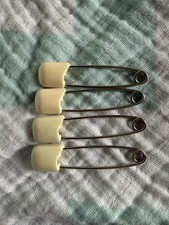 1980s Safety Pins - Little White/Cream two sets of 2 Diaper Decor