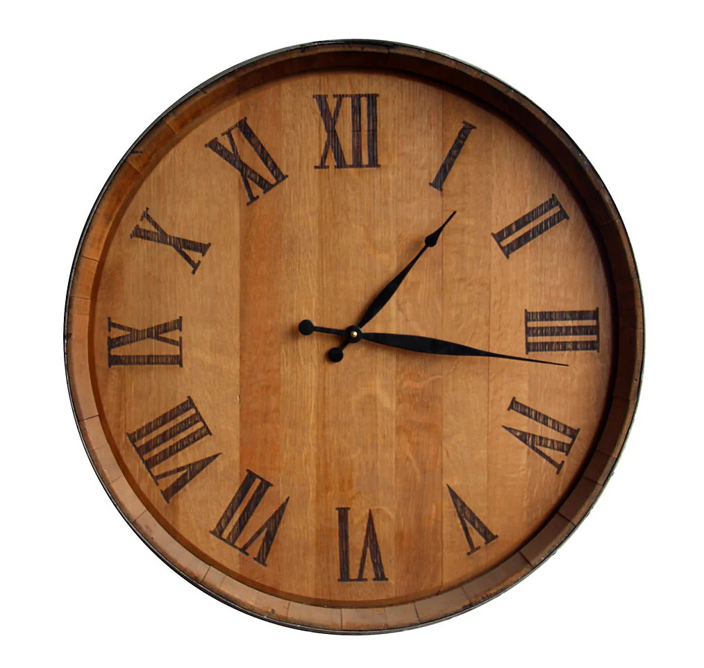 Barrel Head Wall Clock | Wine or Whiskey Barrel | Engraved Rustic Decor
