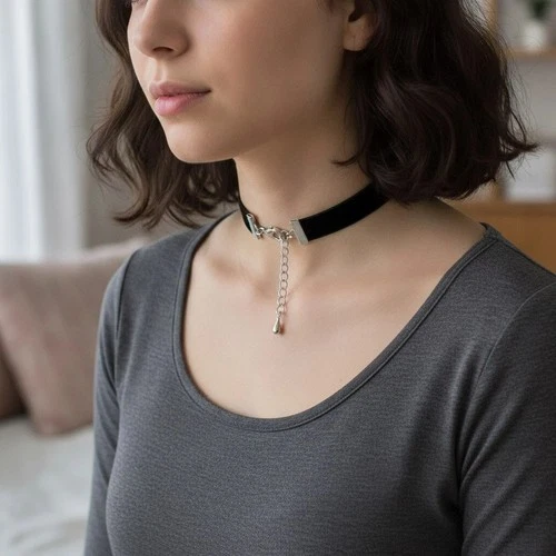 Black Velvet Gothic Choker Necklace for Women Silver Plated 13 Inch - product listing photo