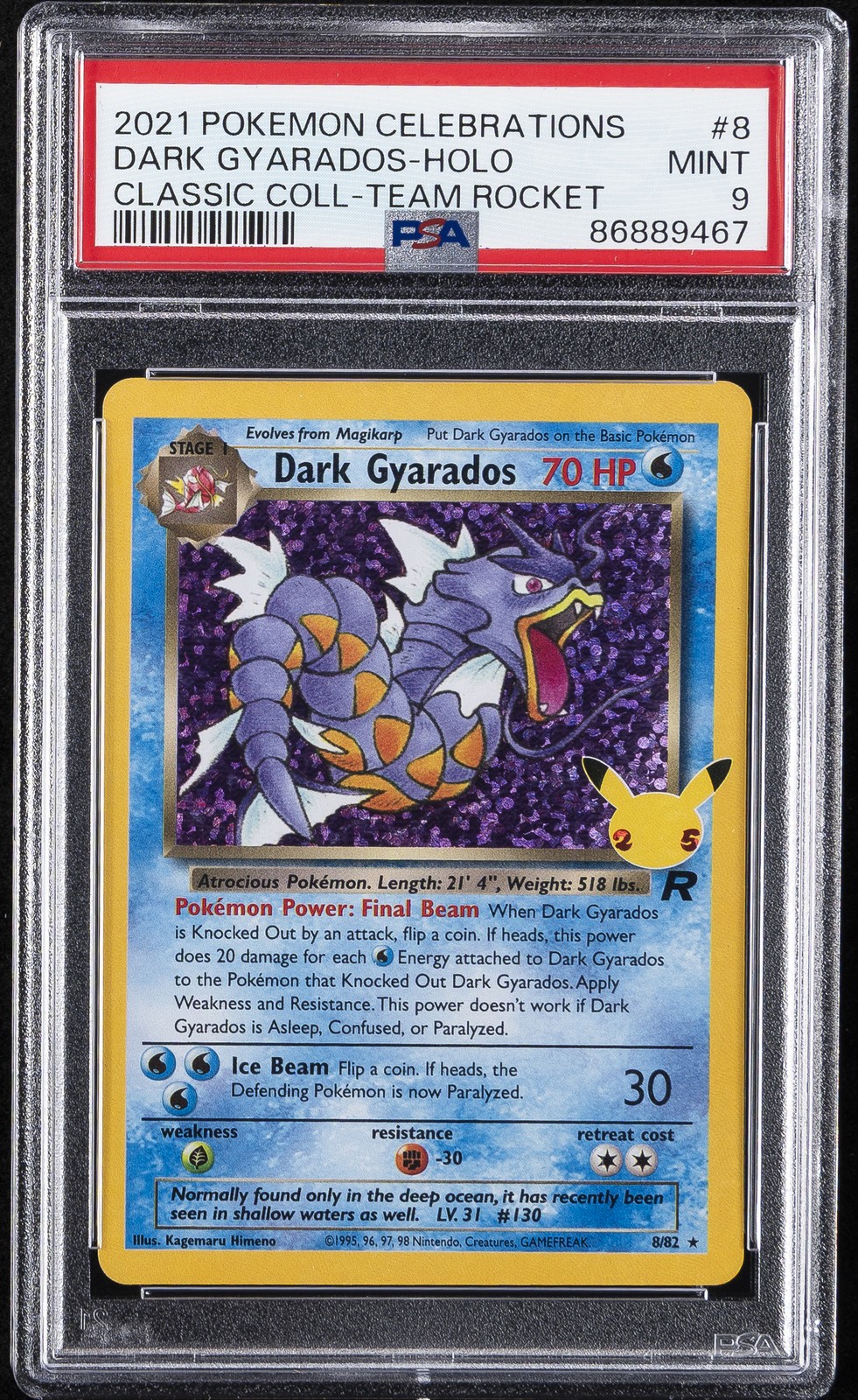 2021 POKEMON CELEBRATIONS CLASSIC COLL #8 DARK GYARADOS-HOLO PSA 9