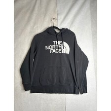 The North Face Womens Hoodie Black Large Logo Pullover Sweatshirt Fleece L