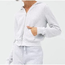Aritiza TNA thermal zipped crop hoodie Heather chrome grey gray XxS 2xs