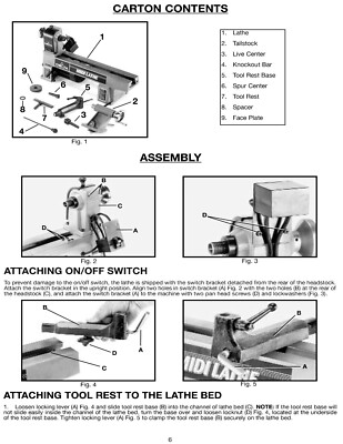 Delta Midi-Lathe Model 46-250 Instructions & Parts List Manual