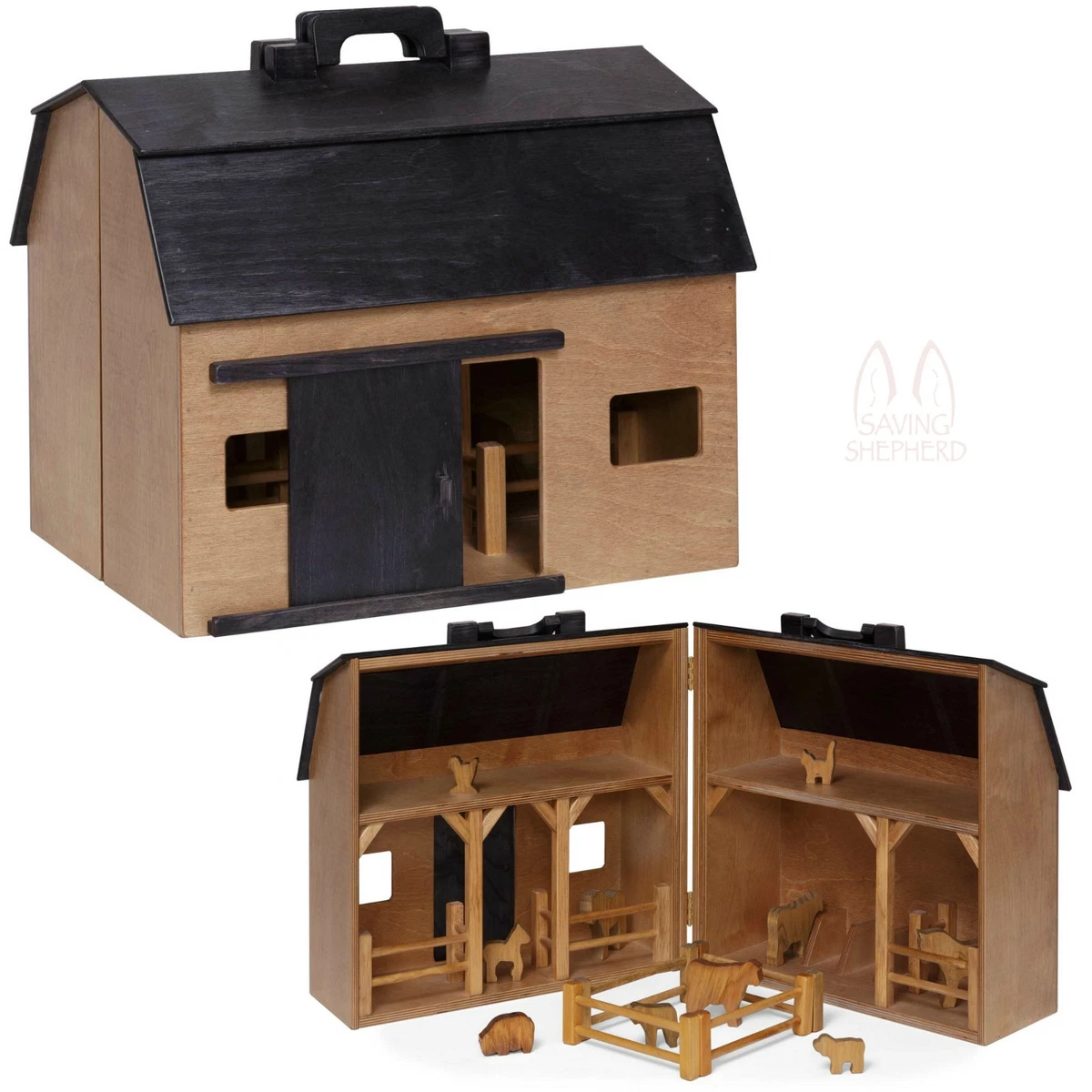 Wood Toy Farm With Folding Barn Play