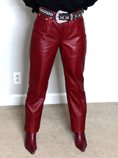 Womens Leather Pants Red 4 Tommy Hilfiger Jeans Maroon Vintage 90s Y2K Rare