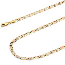 Wellingsale 14k Tri Color Gold Solid 3mm Valentino Star Chain Necklace