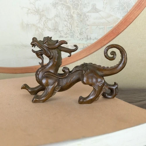 Chinesische Bronze Drachen Figur Statue Sammlerstück Tee Haustier Tischdeko - Bild 2 von 10