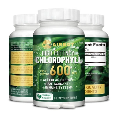 AIRBOY Chlorophyll Capsules 600mg - Skin Health, Antioxidant, Detox, Immune Support