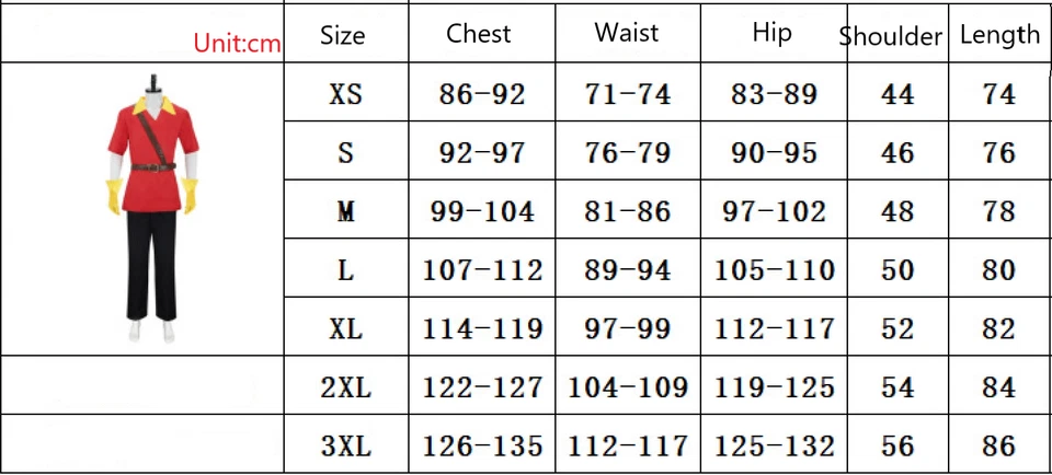 La Bella y la Bestia Gastón Disfraz Cosplay Gastón Adulto Uniforme Conjunto  Foto 2 de 4