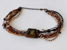 Vintage multi-tone plastic beaded multi-strand necklace 16 inches