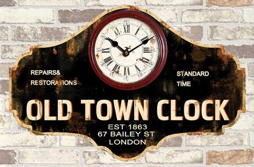 Orologio Da Parete Legno Nero Con Scritta Old Town Clock Vintage | eBay