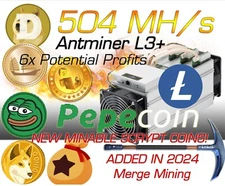 Antminer L3+ 504 Mh/s 800w Dogecoin Bels Coin Pepecoin Dingocoin Luckycoin LTC