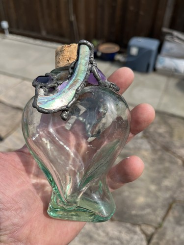 Botella sirena de cristal en forma de corazón San Miguel España vintage con abulón amatista - Imagen 5 de 10