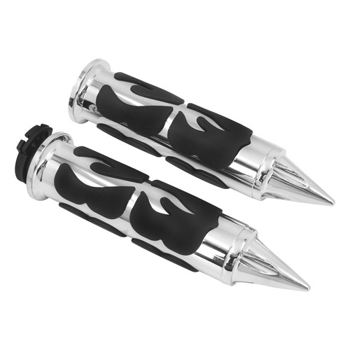 1" Chrome Spike Handlebar Hand Grips Custom Flame Fit For Harley Softail Dyna - Bild 2 von 13