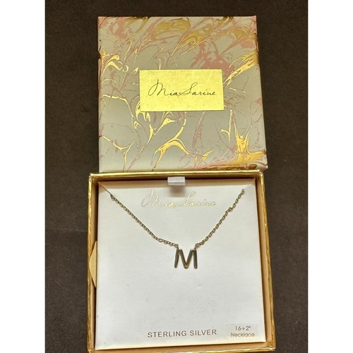 Mia Sarine Sterling Silver M Initial Necklace Gift Boxed - Picture 1 of 5