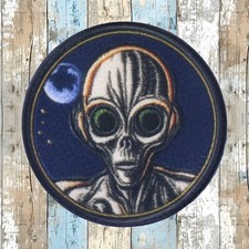 Gray Space Alien Patch Iron-on Applique Outer Space Badge Creature Sci-Fi Planet
