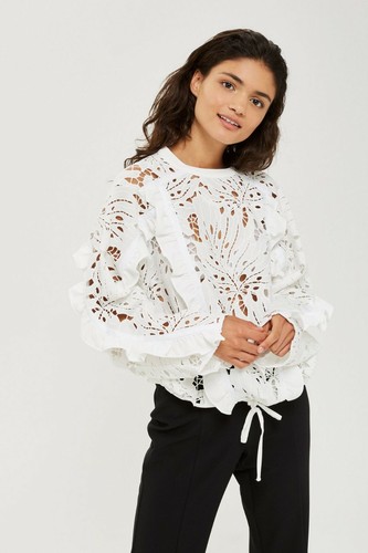 Topshop Lace Cutwork Sweatshirt White 