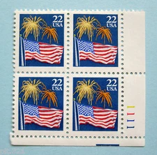 Sc # 2276 ~ Plate # Block ~ 22 cent Flag & Fireworks Issue (gf4)