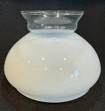 Vintage Opal White And Clear Rim Glass Hurricane Kerosene Oil Student Lamp Shade