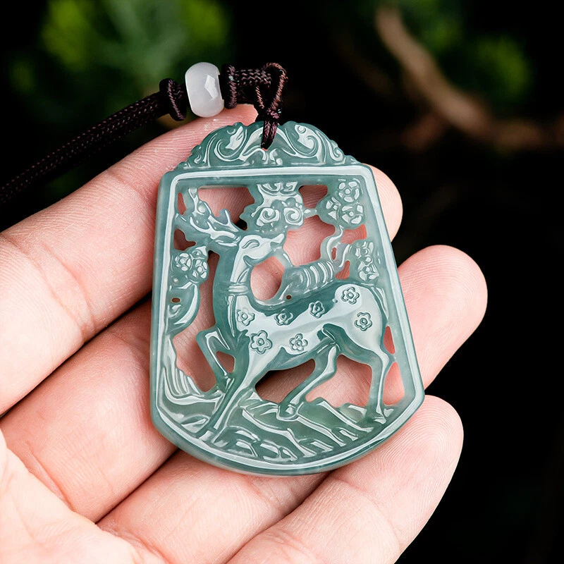 Burmese Jadeite Deer Pendant Jewelry Natural Necklace Christmas
