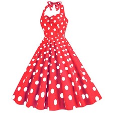Women 1950s Retro Rockabilly Dress Halter Sleeveless 50's Vintage Swing Dress UK