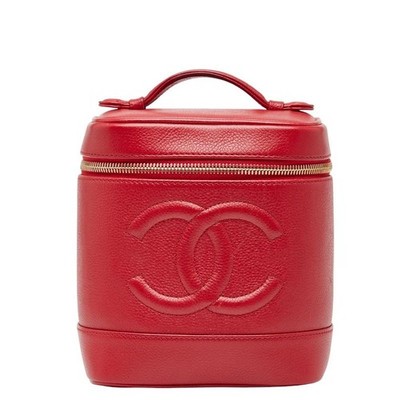 Chanel Coco Mark Vanity Bag Handbag Red Caviar Skin Women's Used