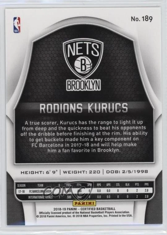 2018-19 Certified Mirror Green /5 Rodions Kurucs #189 Rookie RC - Image 2 of 2