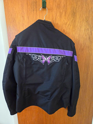 I-K Women's Motorcycle Jacket Canvas, Black/Purple, M