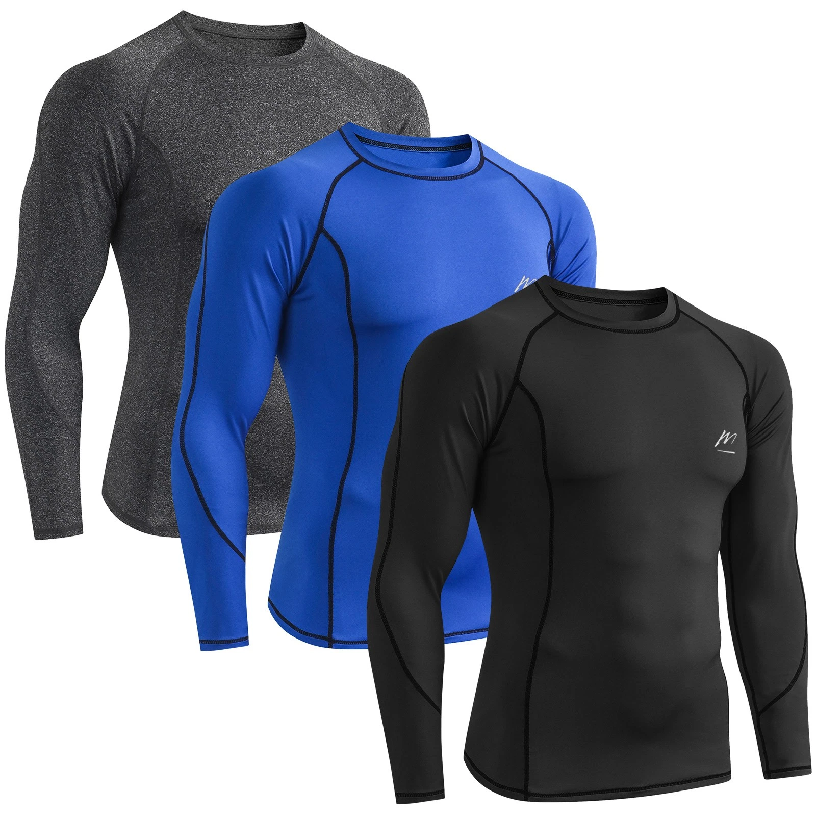 2-3 Pcs Men Long Sleeve Compression Top Quick Dry Outdoor Running Gym Workout