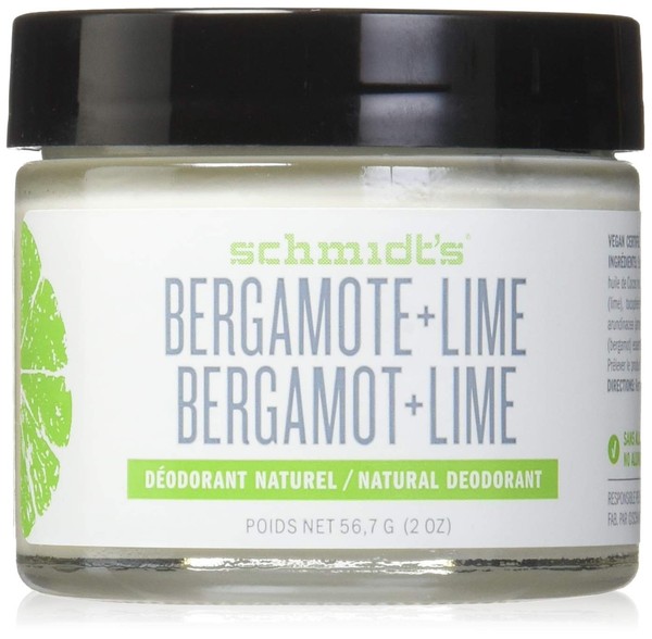 Desodorante natural Schmidt's - Bergamota y lima, 2 onzas. Tarro para mujer y hombre