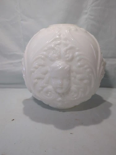 Vintage Milk Glass Baby Face Cherub Oil Lamp Globe 10" 4" Fitter
