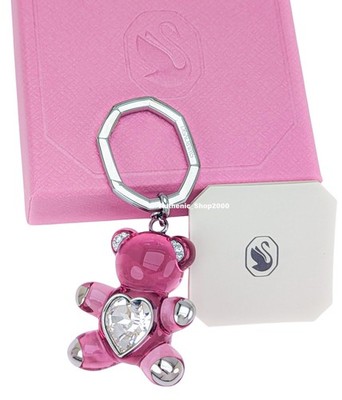 NEW Genuine SWAROVSKI Pink Teddy Bear Heart Keychain KeyRing Bag Charm 5735365