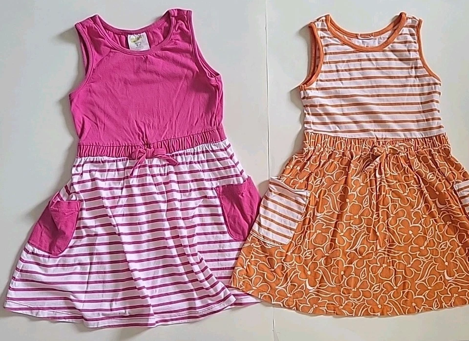 Crazy 8 Niñas Vestidos Pequeños 5/6 Sin Mangas Lote 2 Rayas Floral Rosa Naranja  Foto 3 de 4