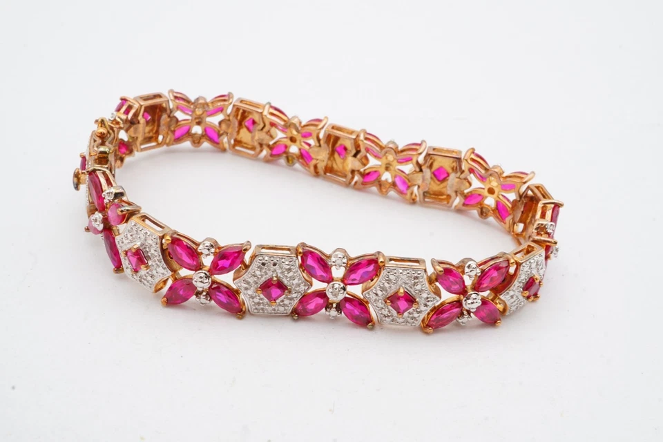 Ross Simons Gold Plated Sterling Silver 925 Lab-Created Ruby Bracelet 7.5" - Image 2 of 4