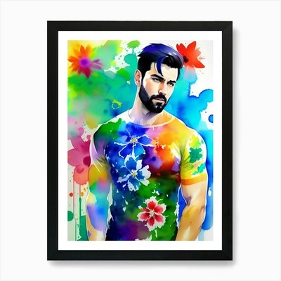Mann im bunten Shirt 1 Kunstdruck gerahmt Wandbild Poster Leinwanddruck Bild
