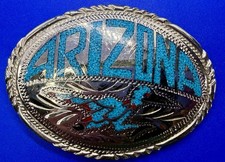 Arizona State Southwestern Roadrunner Bird Turquoise Chip Inlaid SSI Belt Buckle