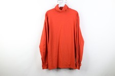 Vtg 90s Streetwear Mens Large Faded Blank Cotton Knit Turtleneck T-Shirt Orange
