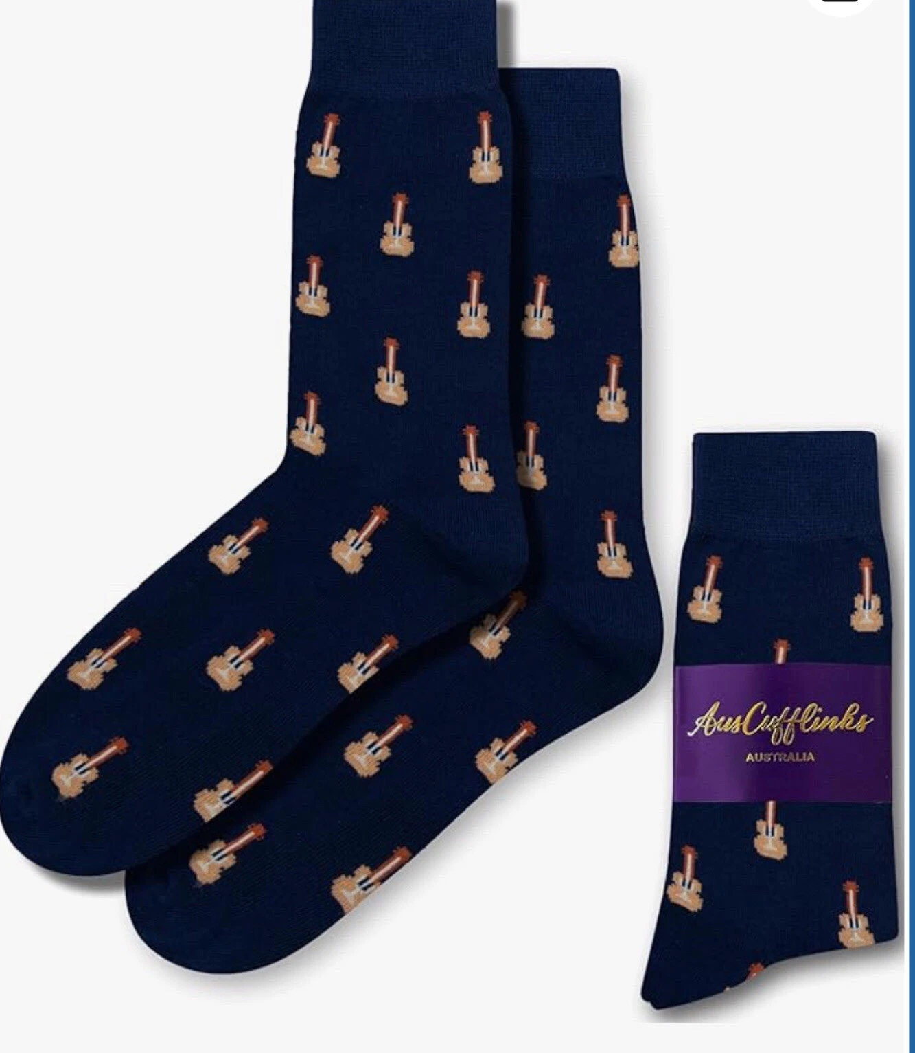 AUSCUFFLINKS Guitar Player Music Lover Socks For Him Acoustic Guitarist NWT