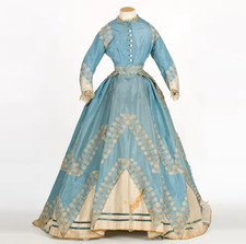 1860s Rococo Bustle Day Dress Victorian Edwardian Duchess Walking Costume