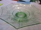 Depression Glass Bowl Green Etched Flower Pattern