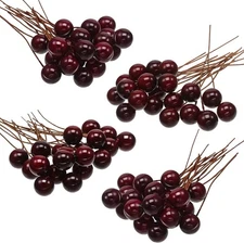 BBTO Artificial Holly Berries, 100 Pieces Mini 10 mm Fake Berries Dark Red 