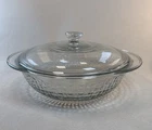 Vintage Anchor Hocking Glass Casserole Dish 2 Qt Basket Weave with Lid RARE