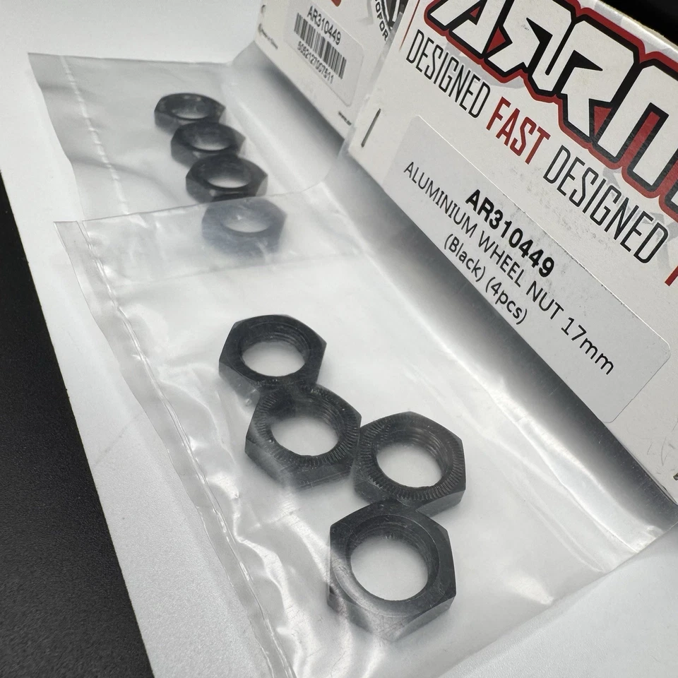 Lote de 2 tuercas de rueda de aluminio 17 mm negras 4 piezas ARRMA AR310449 RC piezas NUEVO en paquete Foto 4 de 4