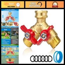 Heavy Duty Brass Garden Hose Splitter 2 Way Y Connector with Shutoff Valve 3/4"