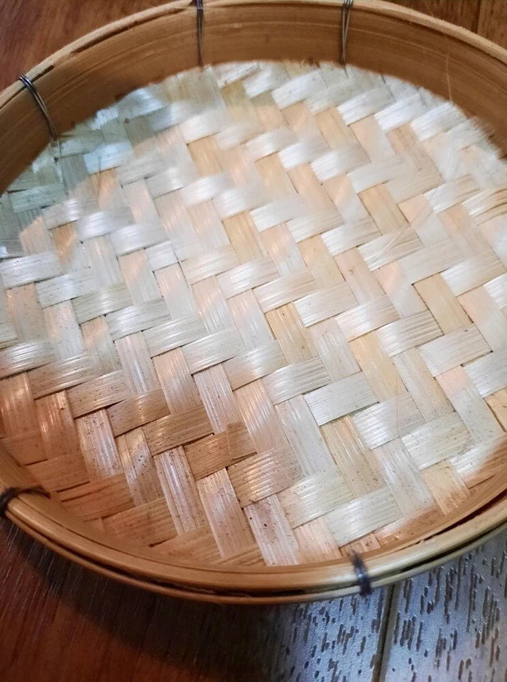 12X Wicker Bamboo Tray Threshing Basket Thai Handicraft Food Fruit Serving 4.5" - Image 4 of 4