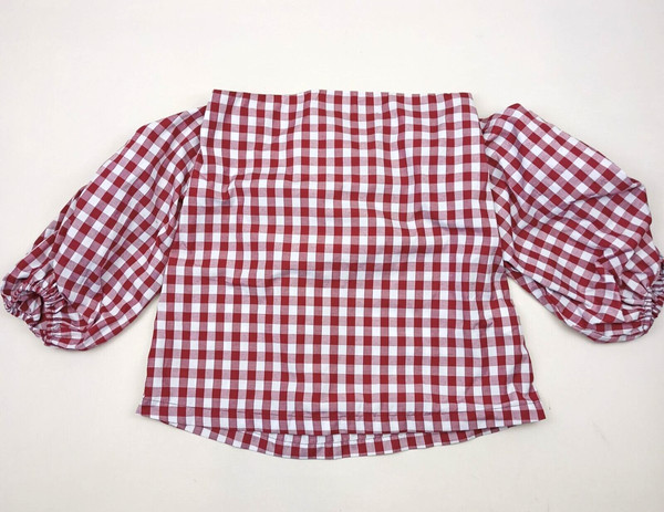 MLM Label Women Top Red White Size M Gingham Off The Shoulder Casual