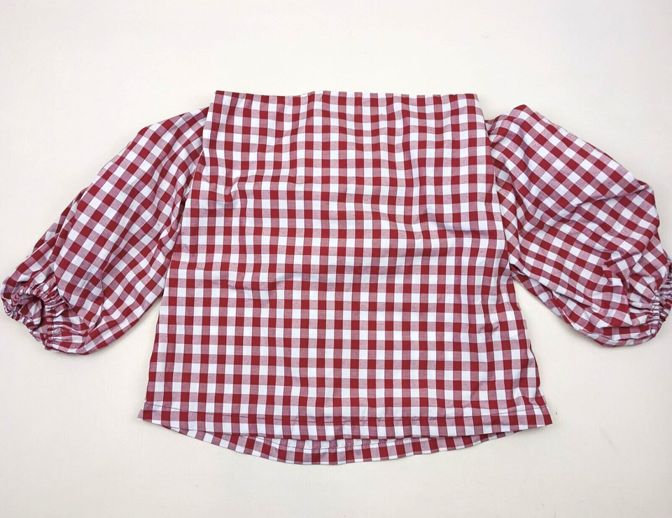 MLM Label Women Top Red White Size M Gingham Off The Shoulder Casual