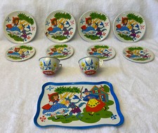 Child  s Aluminum Little Red Riding Hood 11 piece tea set Ohio Art Style Vintage